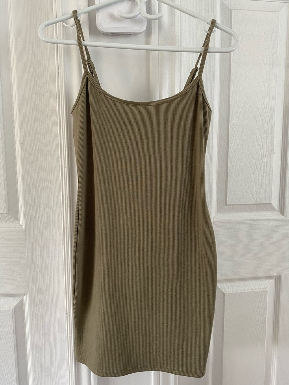 Simple Ribbed Spaghetti Strap Dress in Olive
